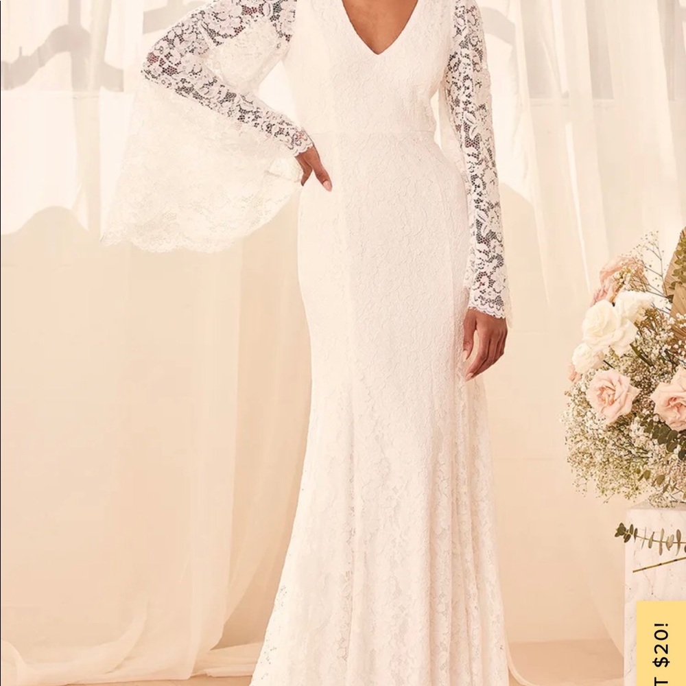 Lulus Eternal Love White Bell Sleeve Wedding Dress